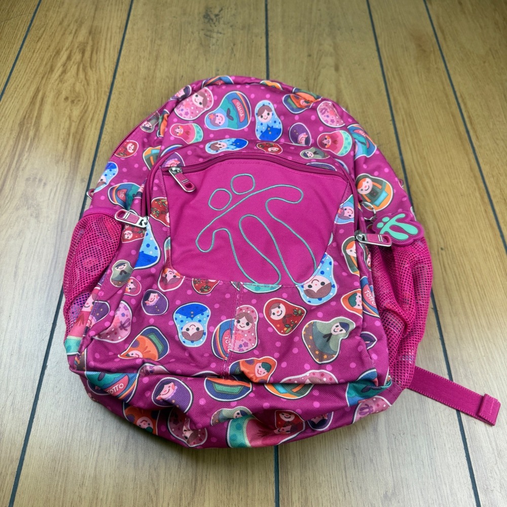 Totto Kids Pink Matryoshka‎ Nesting Doll Print Backpack School Bag Travel